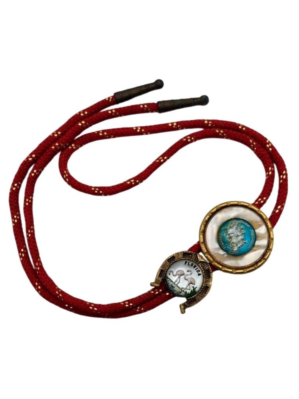 Red Bolo Tie Souvenir Slides Stone Mountain GA FL Flamingos Vtg MCM Collectible